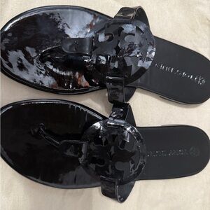 Black soft patent miller tory burch sandals